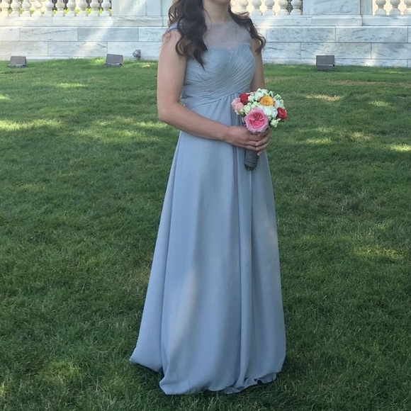 Beautiful Grey Bridesmaid Dress with Lace Shoulder Detailing - Picture 9 of 10